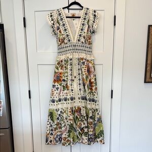 Farm Rio White Summer Garden Maxi Dress, New without tags